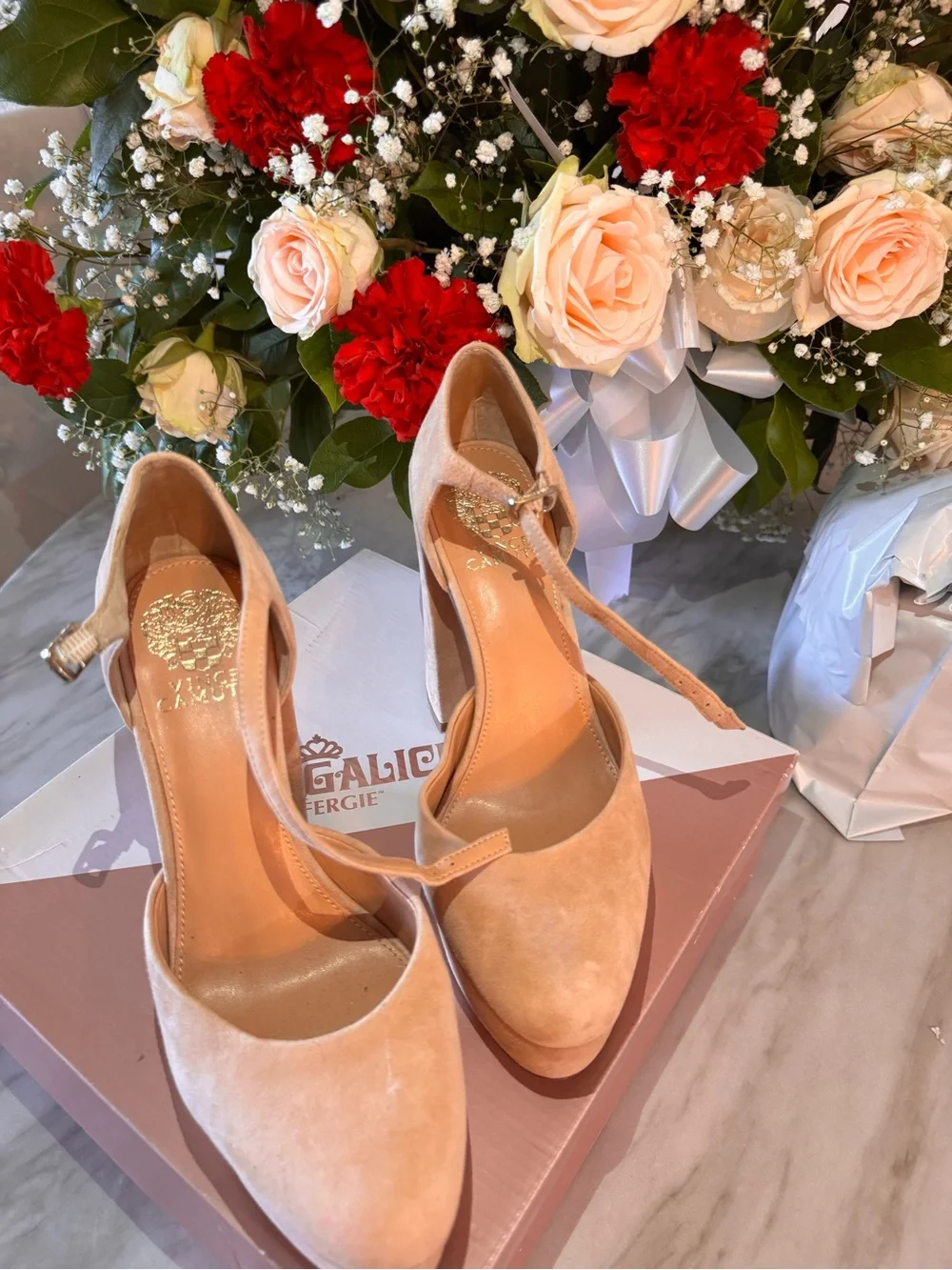 Vince Camuto Blush Pink Suede Platform Ankle-Strap Heels